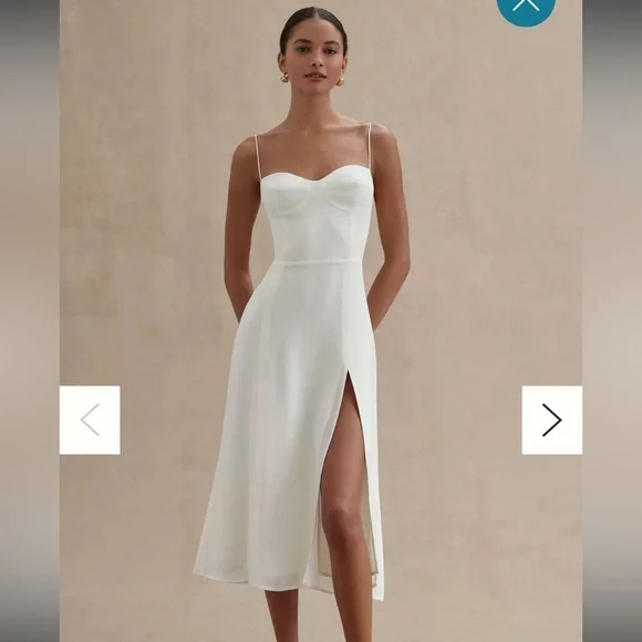 Reformation White Midi Slip Dress with Thigh Slit - Picture 1 of 11
